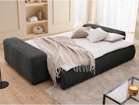 Canapea gri închis extensibilă/cu spațiu de depozitare cu tapițerie din catifea reiată 260 cm Justin – Ropez