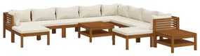 3086944 vidaXL Set mobilier grădină cu perne crem 12 piese lemn masiv acacia