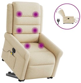 vidaXL Fotoliu electric de masaj rabatabil cu ridicare, crem, textil