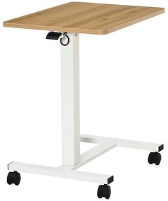 HOMCOM Birou reglabil în înălțime cu 4 roți tip C 65 cm x 48 cm x 70-110 cm, Natură + Alb | Aosom Romania