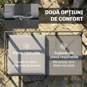 Outsunny Set de Grădină din Metal 3 Piese cu Măsuță cu Șipci și Perne | Aosom Romania