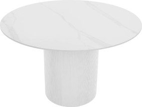 Masă de sufragerie, marmură albă/MDF, diametru 120 cm, MAHIR TIP 1