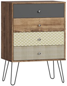 HOMCOM Comodă cu 4 sertare Picioare tip furcă din oțel Stil boem 60x39x86 cm Multicolor | Aosom Romania