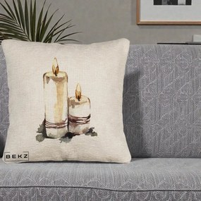 Perna Decorativa Lumanari Acuarela Iarna, 40x40 cm, Bej Canapea, Husa Detasabila, Perna Inclusa, BEKZ®