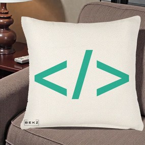 Perna Personalizata Cod HTML Turcoaz, 40x40 cm, Crem Reliefat, Husa Detasabila, Perna Inclusa, BEKZ®