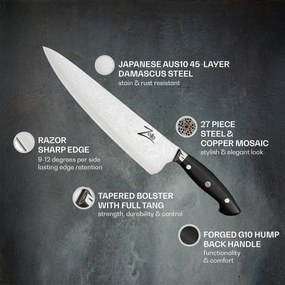 Seria Executive-Plus, cuțit bucătar 10”, oțel damasc 61 HRC