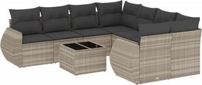 vidaXL Set canapele de grădină cu perne, 9 piese gri deschis poliratan