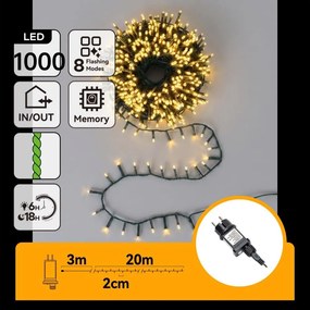Aigostar - LED ghirlandă de Crăciun pentru exterior 1000xLED/8 funcții 23m IP44 alb cald