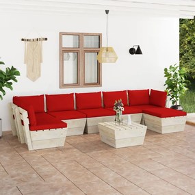 3063618 vidaXL Set mobilier grădină din paleți cu perne, 8 piese, lemn molid