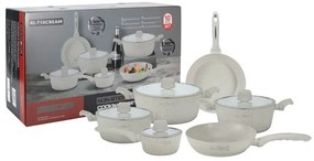 Set oale cu capace si tigai, marmorate, 10 piese Royalty Line RL-T10 crem, antiaderente