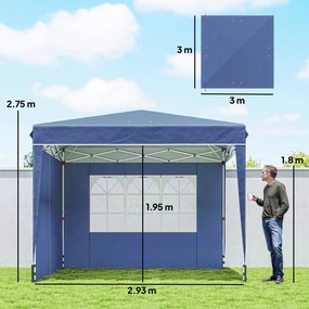 Outsunny Pavilion 3x3 m Pliabil Pop Up cu Înălțime Reglabilă, Pavilion de Grădină cu Pereți Laterali, Saci de Nisip, Geantă de Transport, UV50+, pentru Exterior Camping Petreceri, Albastru Închis | Aosom Romania