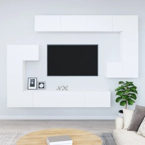 Dulap TV montat pe perete, alb, lemn prelucrat