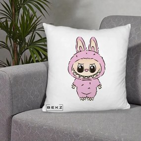 Perna Personalizata Labubu Mov Pastel, 40x40 cm, Alb Pufos, Husa Detasabila, Perna Inclusa, BEKZ®