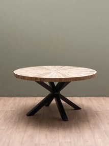 Masa dining, rotunda, din lemn reciclat, cu aspect rustic, Asturias