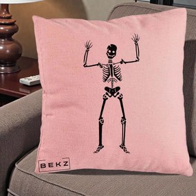 Perna Decorativa Halloween Schelet Dansator, 40x40 cm, Roz, Husa Detasabila, Perna Inclusa, BEKZ®