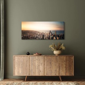 Tablou apusului de soare deasupa orașului (120x50 cm)
