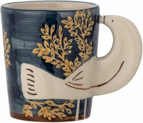 Cană din ceramică cu decor floral și pasăre pictată manual, mâner în formă de aripă, 8x9 cm, "Hezha"