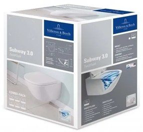 Pachet vas WC rimless suspendat + bideu suspendat, Villeroy&amp;Boch Subway 3.0, cu capac WC slim cu inchidere lenta