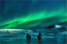 Tablou cu oameni la Aurora borealis (90x60 cm)
