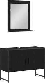 vidaXL Set de mobilier pentru baie Pe perete 2 pcs Negru Lemn compozit