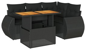 3327254 vidaXL Set mobilier de grădină cu perne, 5 piese, negru, poliratan