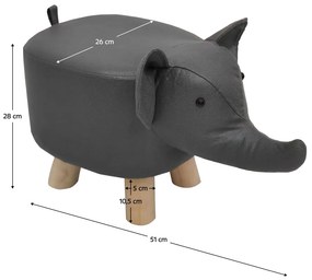 Taburet in forma de elefant, gri natural, BALBO