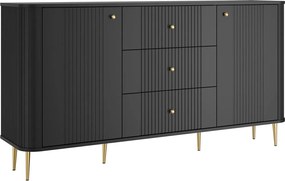 Comodă cu sertare Vesper 160 cm - negru / picioare aurii