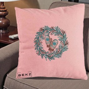 Perna Decorativa Coroana Turcoaz cu Manusi, 40x40 cm, Roz, Husa Detasabila, Perna Inclusa, BEKZ®