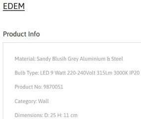 Aplica de perete LED stil minimalist EDEM gri