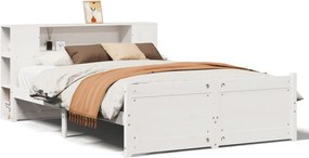 vidaXL Pat cu bibliotecă fără saltea, alb, 140x190 cm, lemn masiv pin