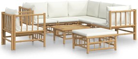 vidaXL Set mobilier de grădină, cu perne alb crem, 8 piese, bambus