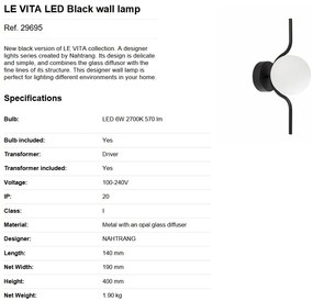 Aplica LED moderna design decorativ LE VITA LED Black 29695