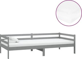 vidaXL Pat de zi cu saltea, gri, 90x200 cm, lemn masiv de pin