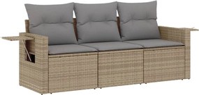 vidaXL Set canapele de grădină, 3 piese, cu perne, bej, poliratan