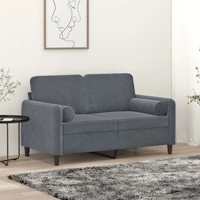 Canapea cu 2 locuri cu pernute, gri inchis, 120 cm, catifea
