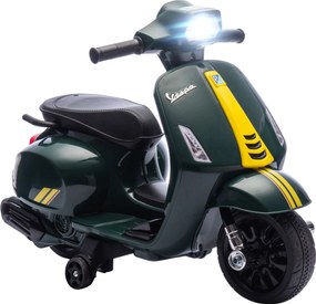 AIYAPLAY Motocicletă Electrică pentru Copii cu Licență Vespa, Baterie Reîncărcabilă 6V, Roți Laterale și Lumini, Vârsta 2-6 Ani, Verde Închis | Aosom Romania