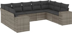 vidaXL Set canapele de grădină, 9 piese, cu perne, gri, poliratan