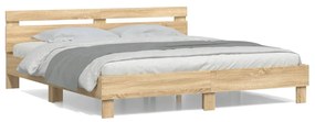 3207394 vidaXL Cadru de pat cu tăblie stejar sonoma 200x200 cm lemn prelucrat