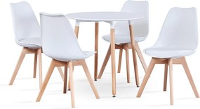 Masă dining, alb/fag, diametru 80 cm, ELCAN NEW TYP 2
