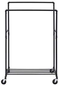 Suport pentru haine dublu pe roți, negru