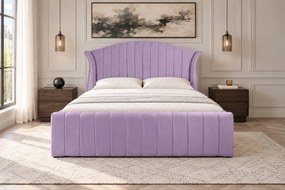 Pat tapițat din catifea Velluto Line 160×200 cm, lila, cu ladă de depozitare