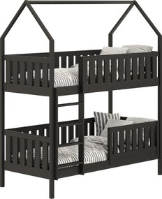 Pat Nemos pentru copii supraetajat tip căsuță – Culoare Negru, 80x180
