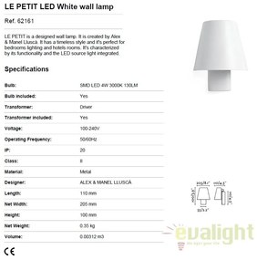 Aplica perete LED stil modern minimalist LE PETIT alba 62161