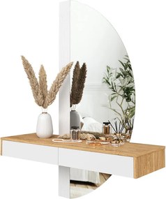 Masuta machiaj cu Oglinda LED si 2 Sertare pentru Cosmetice, Set Masa toaleta 120 cm, Alb, masuta vanity cu Riflaj, cosmetica - SEM236