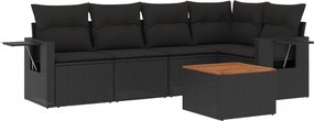 vidaXL Set mobilier de grădină cu perne, 6 piese, negru, poliratan