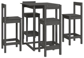 3124744 vidaXL Set mobilier de bar, 5 piese, gri, lemn masiv de pin