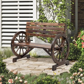 Outsunny Banc de grădină cu design de roată de căruț, pentru 2 persoane, lemn natural, maro închis, 105,5 x 56 x 79cm | Aosom Romania