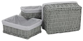 Set coșuri de răchită cu țesătură buline gri, 5 buc., 5 dimensiuni, 48 x 18 x 37 cm