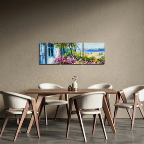 Tablou - Grădina din fața casei, pictură în ulei (cu ceas) (90x30 cm)