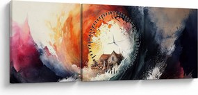 Tablou - În vârtejul potopului, acuarelă (cu ceas) (90x30 cm)